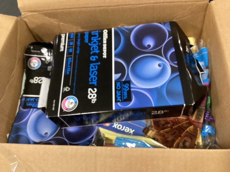 Condition photo showing As Is for Mixture of office and school supplies. Paper, pencils, notebooks, etc.