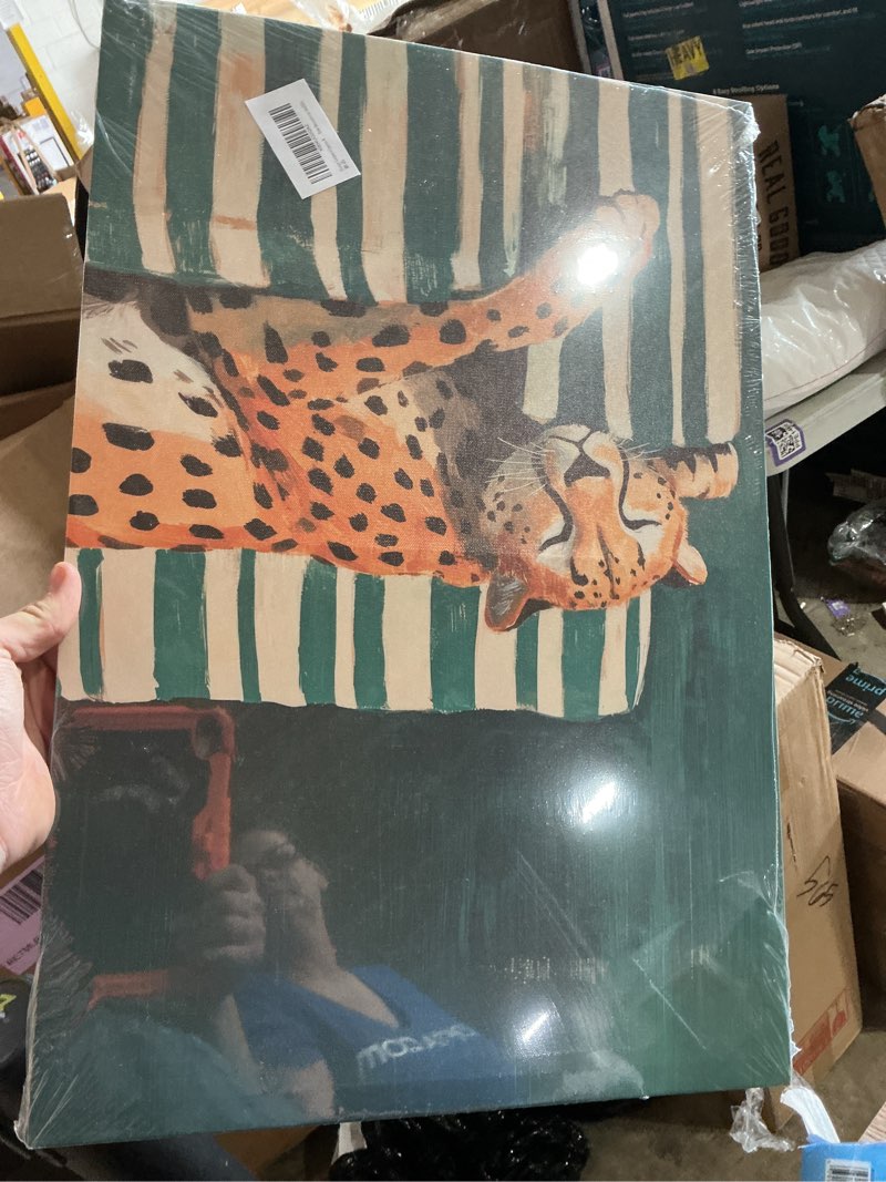 Condition photo showing New/Like New for sleepy leopard canvas wall art maximalist emerald green cheetah wall decor pictures trendy eclectic leopard animal poster prints aesthetic apartment dorm bedroom home decoration 16x24in leopard 24"l x 16"w