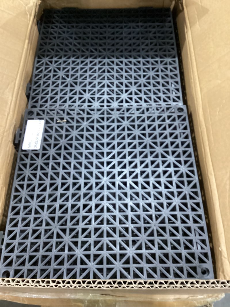 Condition photo showing Good Condition for vevor interlocking tile 55pcs black, drainage tiles 12" x 12" splicing, soft pvc interlocking drainage floor tiles, non-slip drainage holes for restroom, bathroom, kitchen, pool, wet areas black 12"l x 12"w x 0.6"th 55