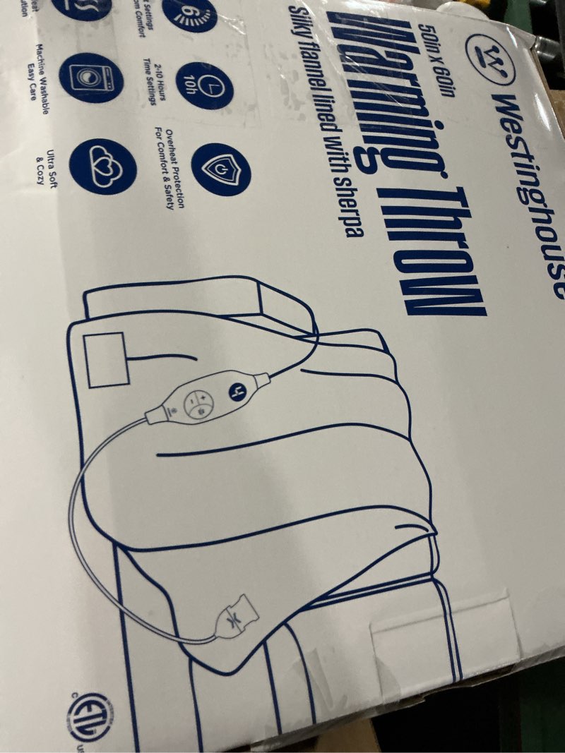 Condition photo showing As Is for Westinghouse Heated Throw Blanket, Electric Blanket Throw with 6 Heating Levels and 2-10 Hours Time Settings, Flannel to Sherpa Super Cozy Heated Blanket Machine Washable, 50x60 inch, Beige Beige Throw 50"x60"