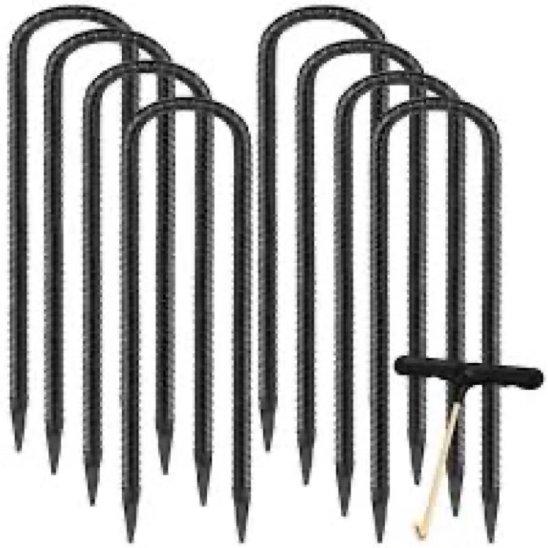 Heavy-Duty Galvanized Steel Spiral Ground Stakes, Set of 10, Black (12)