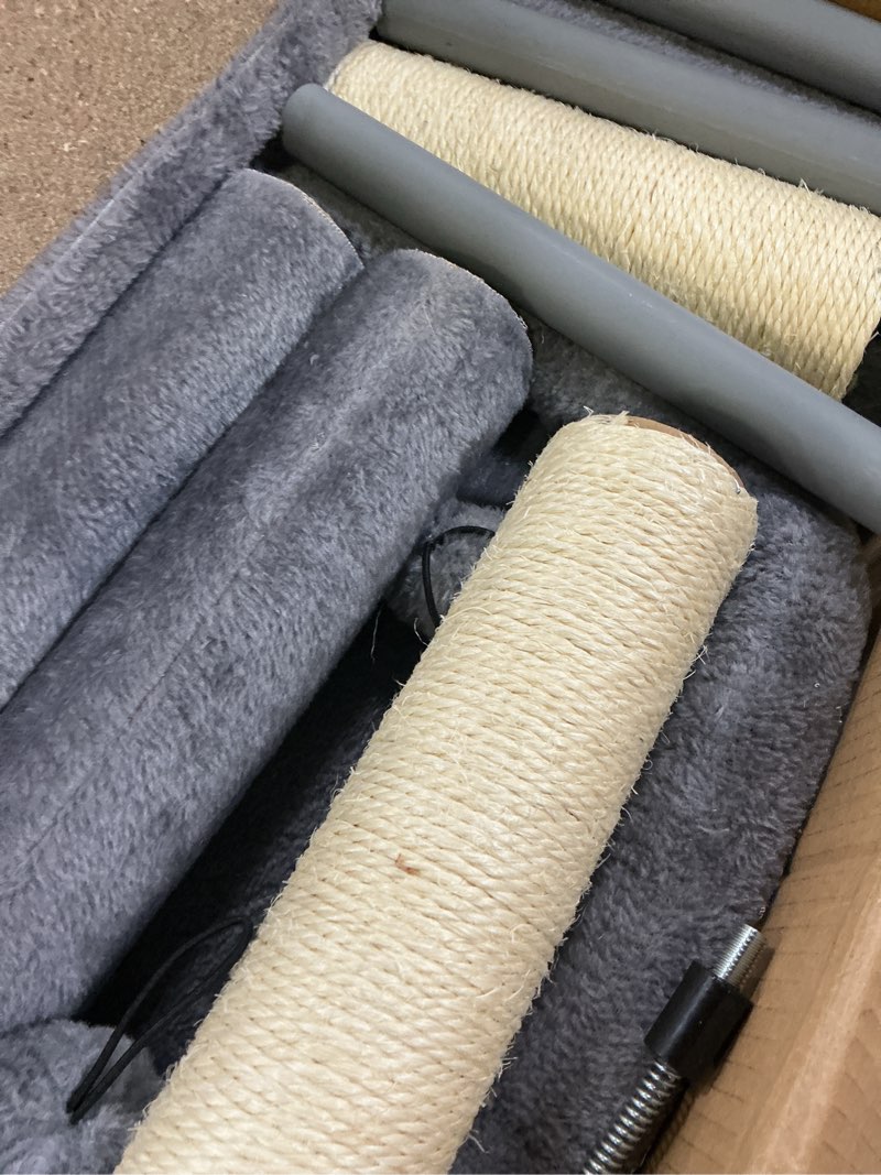 Condition photo showing As Is for huitree 45in cat tree tower with big condo for indoor kitten,cat tower with scratching post,scratching board and cat toys,multi-level,small space,transformer cat tree, grey(new)