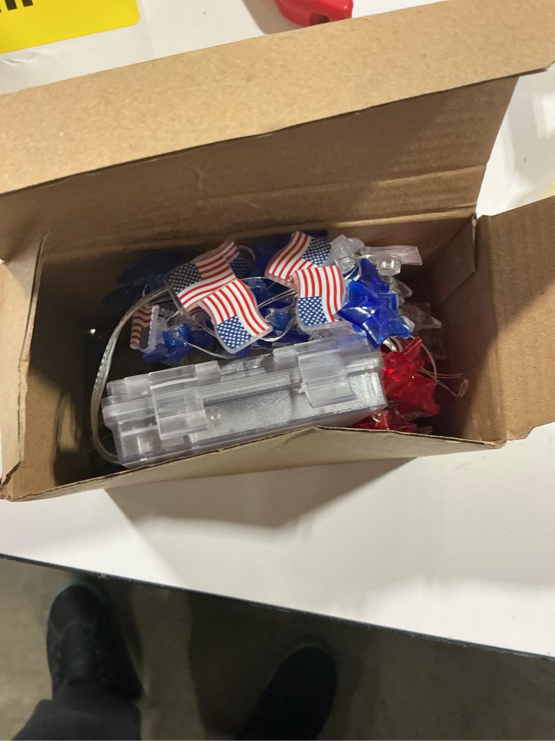 Condition photo showing Good Condition for pasuto 2 pcs 100 led 4th of july decorations american flag & star fairy lights battery operated, 34ft mini red white and blue lights remote timer with 8 modes for home memorial day patriotic decor 2 pack american flag & star