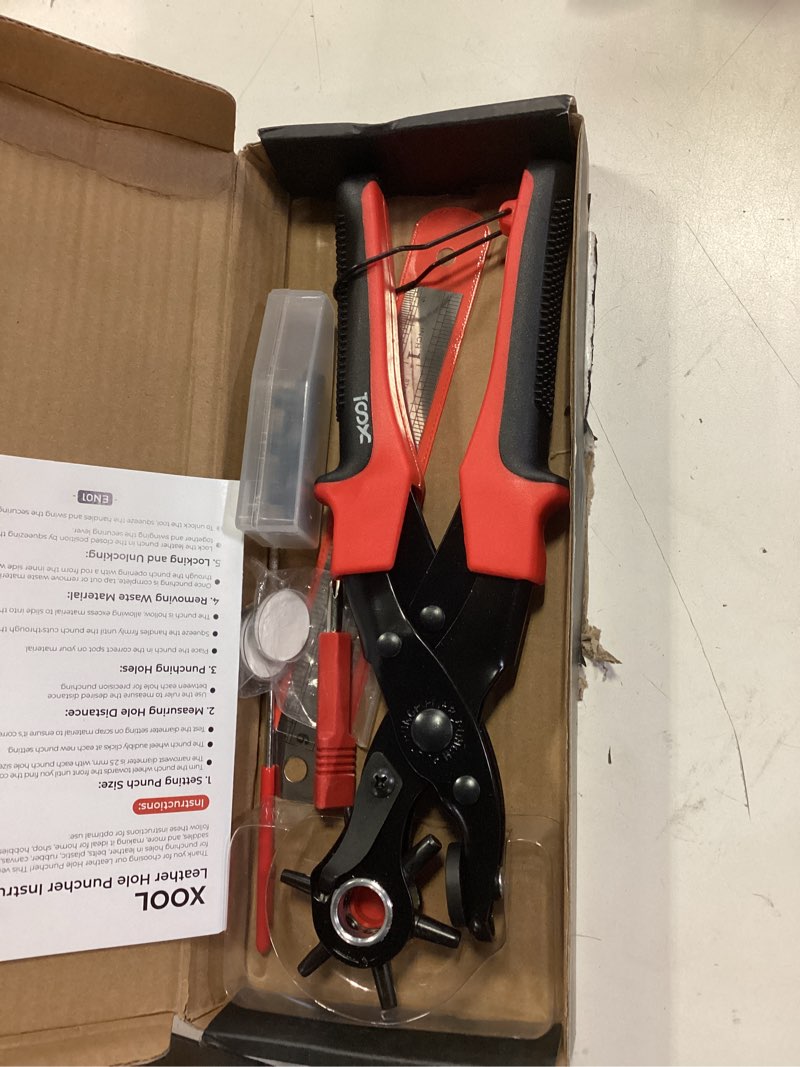 Condition photo showing Good Condition for Revolving Punch Plier Kit, XOOL Leather Hole Punch Set for Belts, Watch Bands, Straps, Dog Collars, Saddles, Shoes, Fabric, DIY Home or Craft Projects, Heavy Duty Rotary Puncher, Multi Hole Sizes Make Hole Puncher