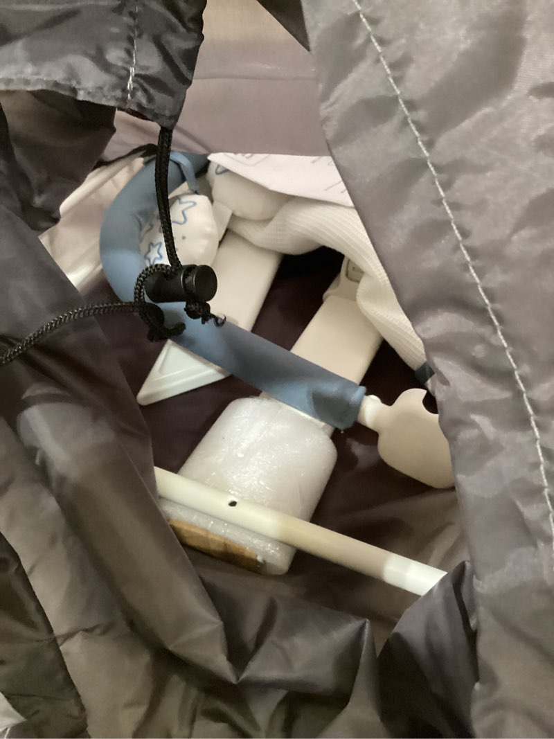 Condition photo showing As Is for Baby Delight Alpine Deluxe Portable Baby Bouncer | Infant | 0-6 Months | 100% GOTS Certified Organic Cotton Fabric | Organic Dusty Blue