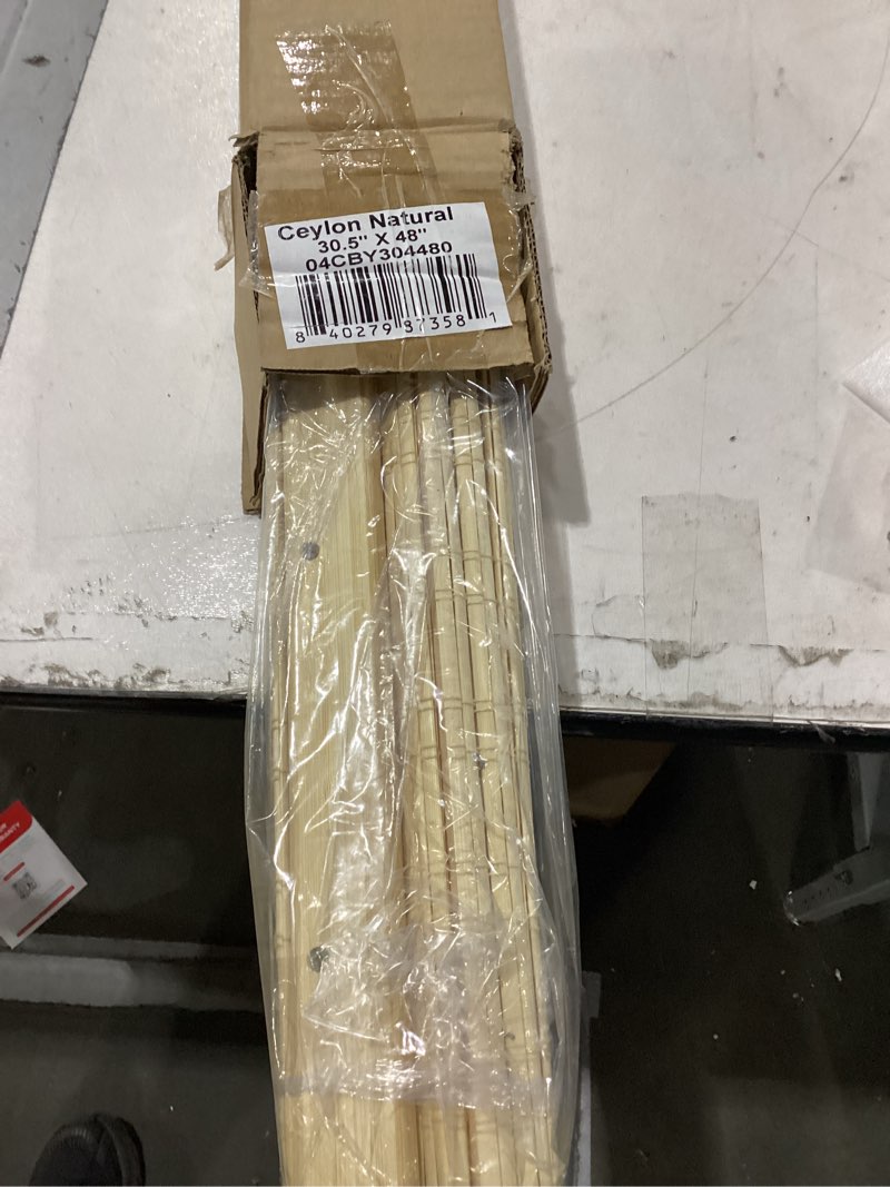 Condition photo showing New/Like New for CALYX INTERIORS Cordless Bamboo Roman Shade Blind, Light Filtering, 30.5" W x 48" H, Ceylon Natural, Neutral and Yellow Wood Tones. Limited Privacy 30.5"W x 48"H Natural