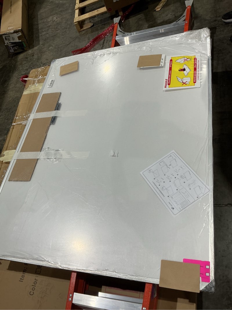 Condition photo showing As Is for viz-pro large cork bulletin board, 60 x 48 inches, wall-mounted corkboard with silver aluminium frame for school, office, and home 5' x 4'