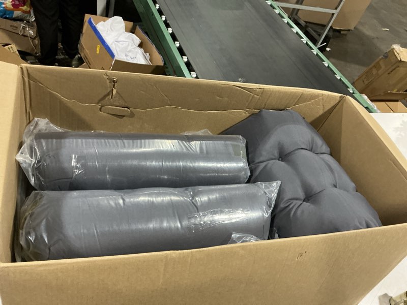 Condition photo showing Good Condition for marsui 6 pcs outdoor indoor high back chair cushions patio furniture tufted pillow with ties water-resistant replacement outdoor rocking chair cushions, 42 x 21 inches (dark gray,solid color) 6 dark gray solid color