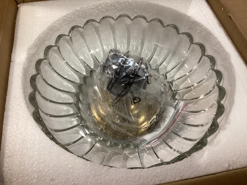 Condition photo showing Good Condition for Semi Flush Mount Ceiling Light, Gold Light Fixture Ceiling Mount with Scalloped Clear Glass Shade, 3 Lights Vintage Chandelier, Modern Farmhouse Lighting for Hallway Kitchen Bedroom Foyer,