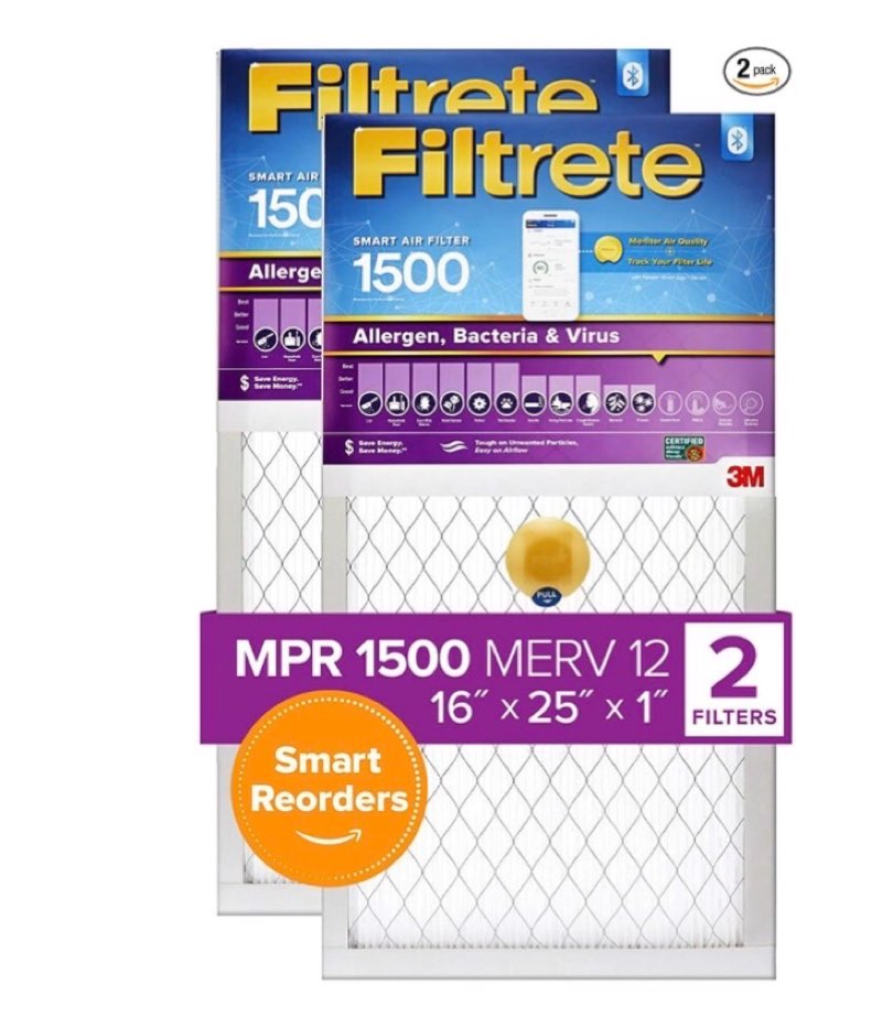  Filtrete 16x25x1, Smart Replenishable AC Furnace Air Filter, MPR 1500, Allergen, Bacteria & Virus, 2-Pack (exact dimensions 15.719 x 24.72 x 0.78)