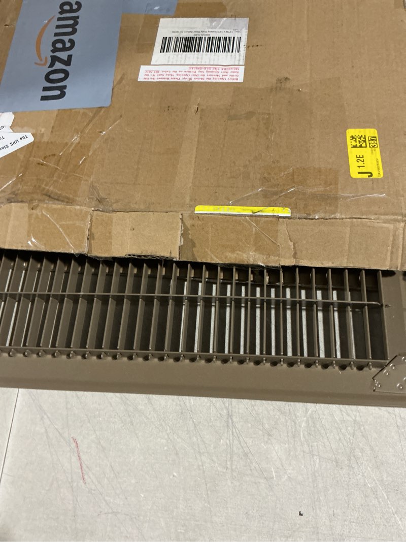 Condition photo showing As Is for fits 12x14 and 14x12 duct opening | return air floor grille by handua | walkable vent cover grill for floor | brown | heavy duty fixed blades | outer dimensions: 13.75"w x 15.75"h 1 12"w x 14"h [duct opening]