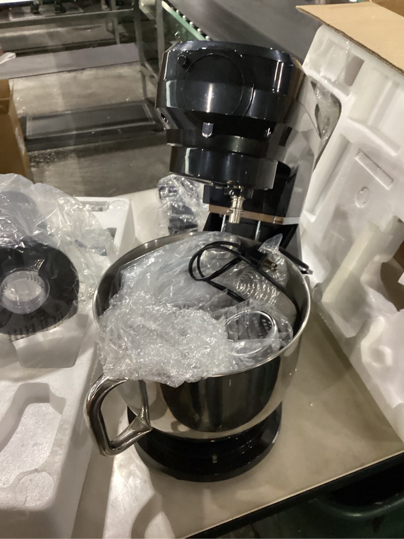 Condition photo showing New/Like New for VIVOHOME 6-in-1 Stand Mixer, 8.5 Quart Electric Tilt-Head Kitchen Mixer with Bowl, Multifunctional Food Mixer for Cake, Bread, and Dough, with Meat Grinder, Blender, Pasta Maker Attachments, Black 6-in-1 Black