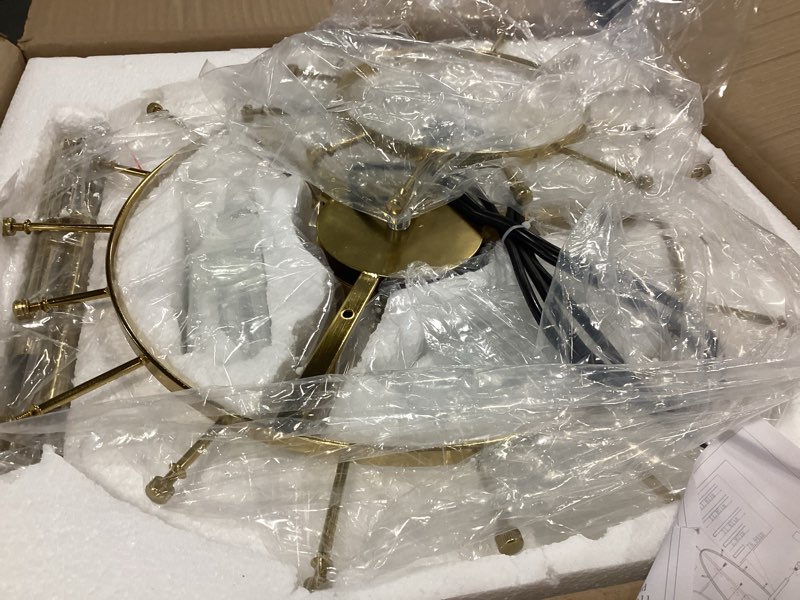 Condition photo showing New/Like New for KELUOLY Modern Gold Chandeliers, 17.7" Luxury Cloud Glass Light Fixture, 2-Layer Round Ceiling Hanging Light Fixture for Bedroom Dining Room Kitchen Island Living Room Entryway Bar Farmhouse 6-Light Gold 17.7 inches