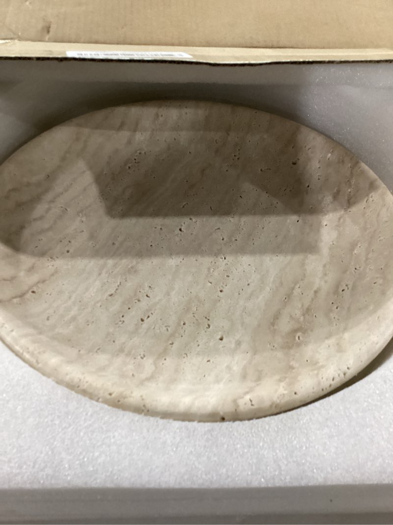 Condition photo showing New/Like New for Large pedestal fruit bowl, Travertine Stone Decorative Bowl, Footed Bowl, Natural Marble, Centerpiece, Home Decor