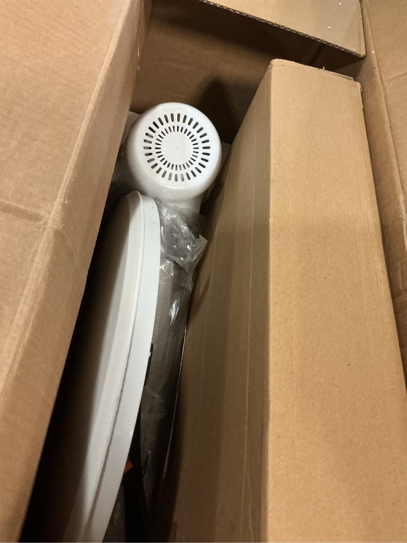 Condition photo showing As Is for newbulig 17" pedestal fans with remote, oscillating standing fan with 3 speed & 3 model, quiet timer stand up fan for indoor, bedroom, living room, adjustable height & tilt head, easy assembly modern white 17" *17" * 51"