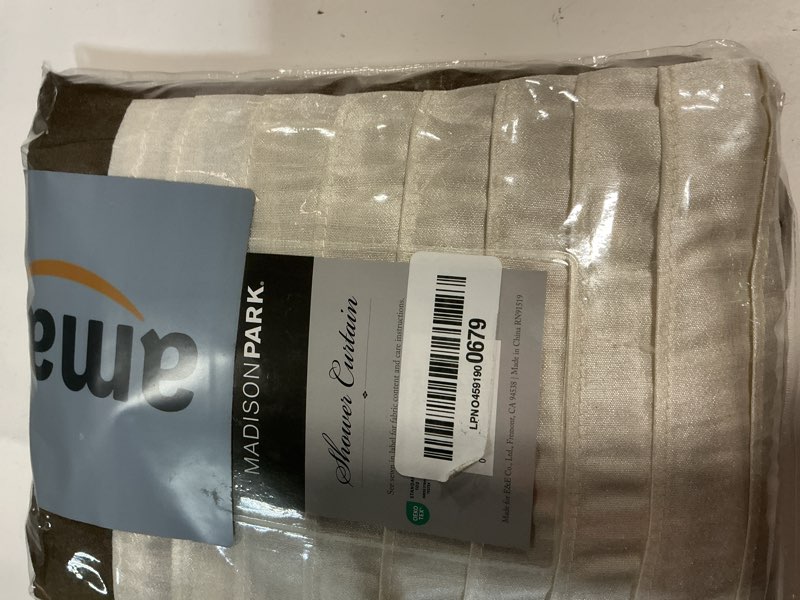 Condition photo showing Good Condition for Madison Park Amherst Bathroom Shower Curtain Faux Silk Pieced Striped Modern Microfiber Bath Curtains, 72x72" Inches, Blue Blue/Brown 72"W x 72"L (Pack of 1)