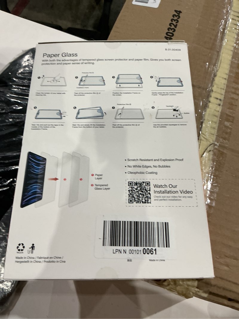 Condition photo showing Good Condition for kct paperfeel glass screen protector compatible with ipad pro 11 inch (2022&2021&2020&2018) / ipad air 5th/4th (10.9 inch, 2022/2020) draw as paper, anti glare, ez kit | tempered glass, screen protector, draw as paper, with matte surface, ez kit ipad air 5/4, pro 11 (2018-2022)