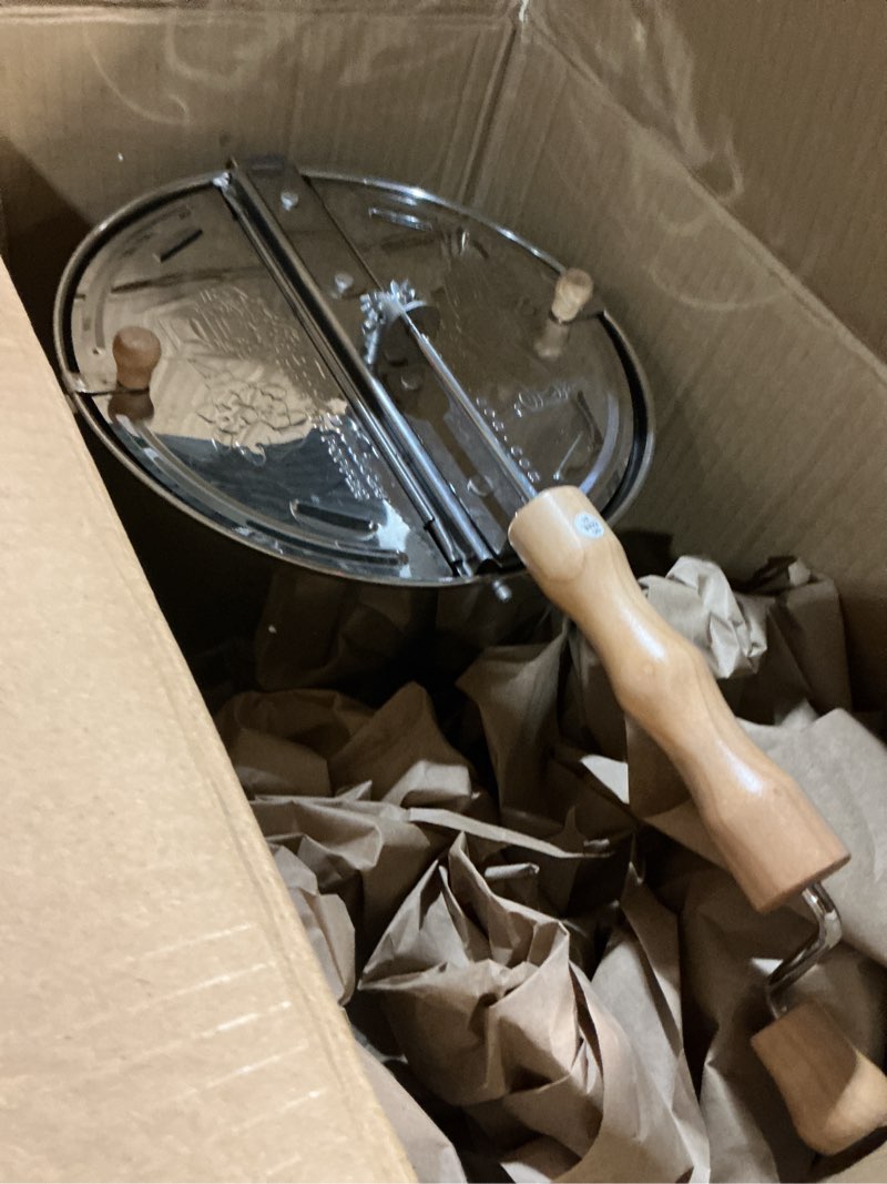 Condition photo showing Good Condition for stovetop popcorn maker - 6.5-quart stainless-steel popcorn popper with a hand crank, vented lid, and stir paddle by great northern popcorn (silver)