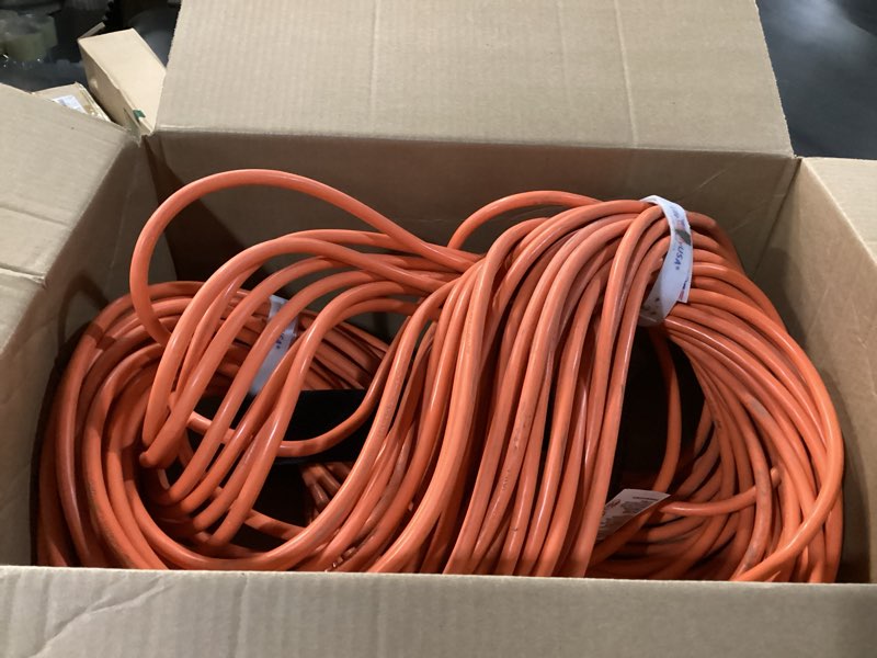 Condition photo showing Good Condition for 200ft outdoor/indoor extension cord 14/3 gauge heavy duty 3 prong sjtw, waterproof, flexible cold-resistant long power cord,7a 125v 875w, orange by lifesupplyusa 200 ft 14awg orange