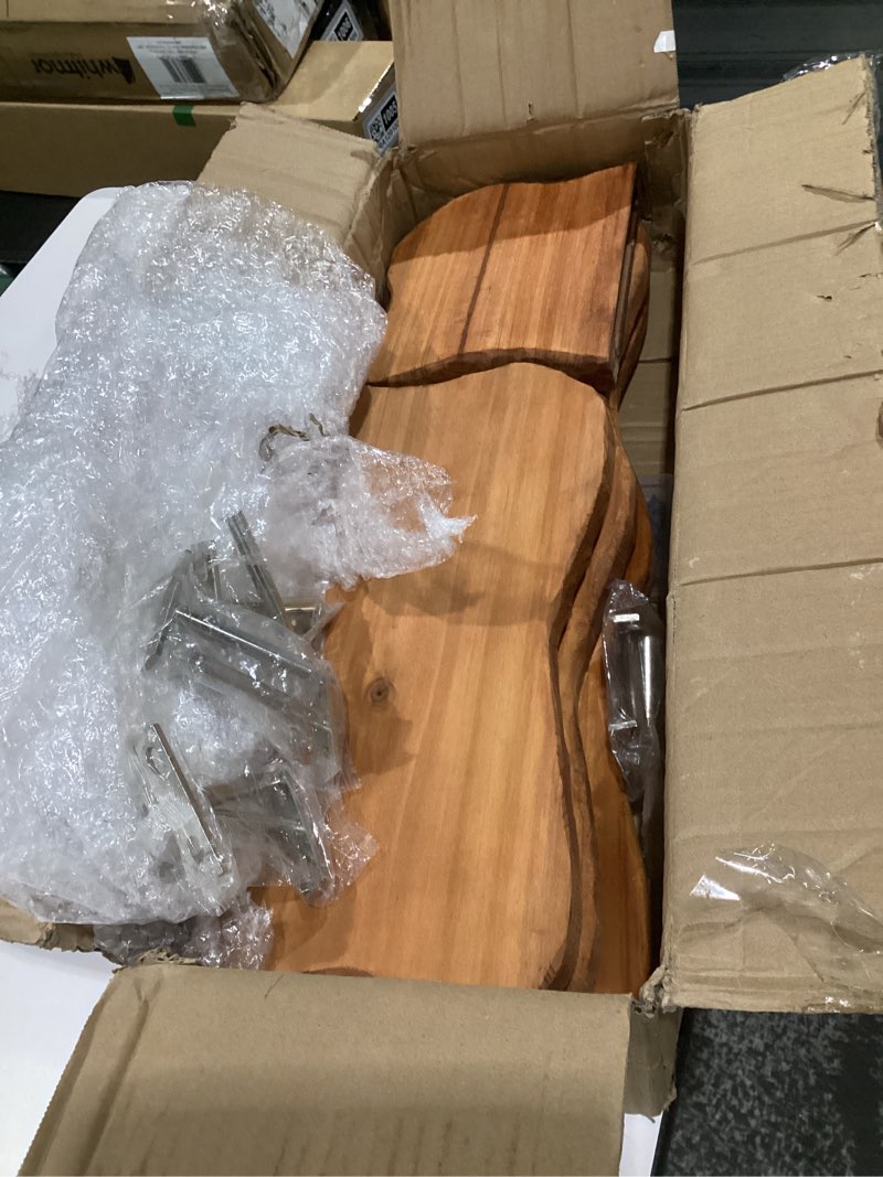 Condition photo showing As Is for pinkunn 4 pcs floating shelves for wall wooden live edge shelf wall-mounted natural solid wood bedroom kitchen storage living room nursery decor(4 pcs,23.62/15.75/7.8 inch) 4 23.62/15.75/7.8 inch