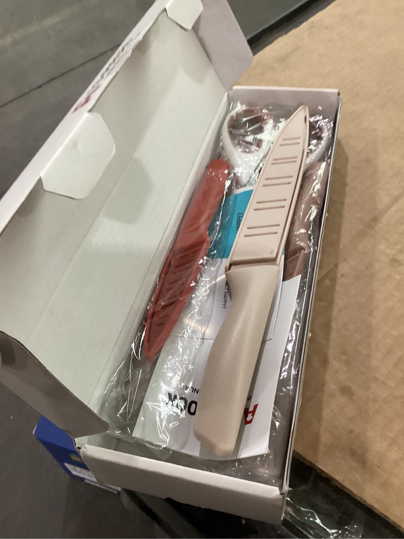 Condition photo showing Good Condition for astercook knife set, 13 pieces kitchen knives set with healthy anti-rust coating, dishwasher safe, stainless steel chef knife sets with 6 blade guards, perfect mothers day gifts for kitchen cream large
