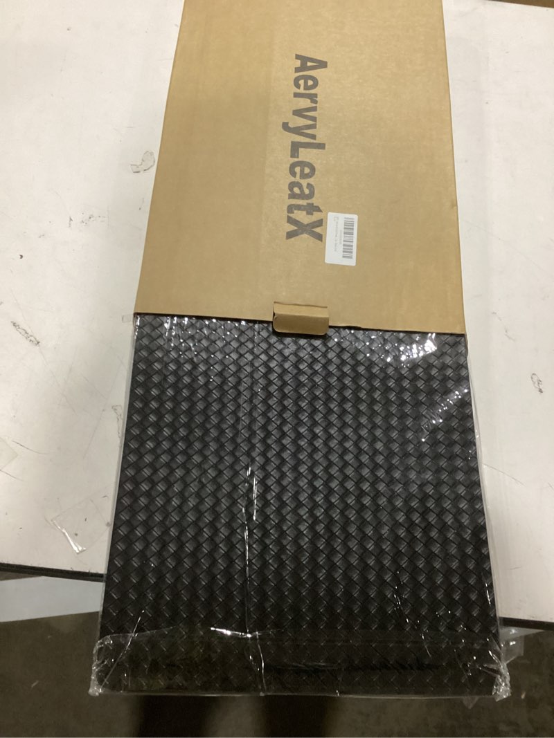 Condition photo showing Good Condition for Vinyl Placemats Set of 6-12×17.7 Inch Waterproof & Heattable Placemats, Fall Faux Leather Wipeable Outdoor Table Mat for Dining, Kitchen, Indoor Outdoor Use (Black, Woven Pattern) Black Woven pattern