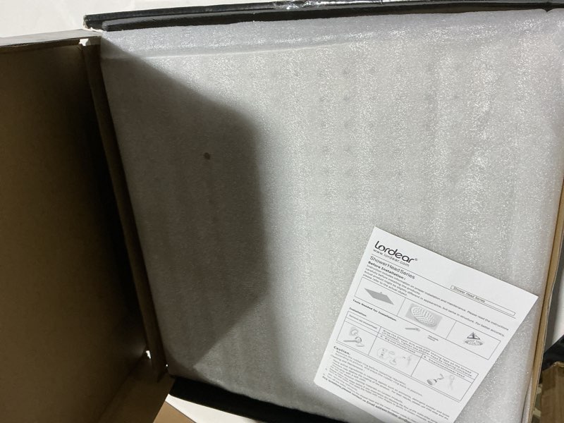 Condition photo showing As Is for Lordear 16 Inch Rainfall Shower Head Solid Square Shower Head Ultra Thin 304 Stainless Steel Brushed Nickel Adjustable Rain Shower Head,Oversize