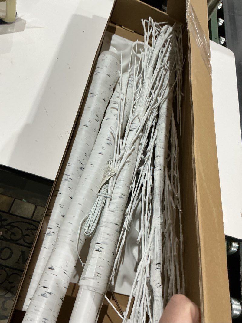 Condition photo showing As Is for 2pk lighted birch tree with 144 warm white lights, 8 modes prelit white artificial christmas trees for holiday indoor outdoor decor garden wedding party bedroom decoration