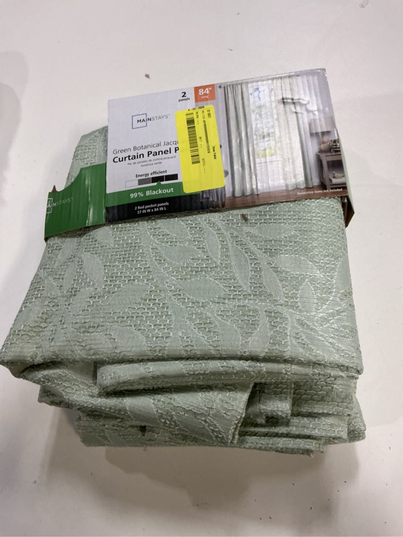 Condition photo showing Good Condition for mainstays jacquard blackout panel pair, set of 2 curtains, grey lattice, 37" w x 84" l
