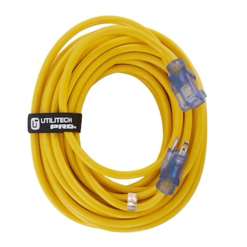 utilitech 50-ft 12 / 3 heavy duty 3 prong yellow outdoor extension power cord