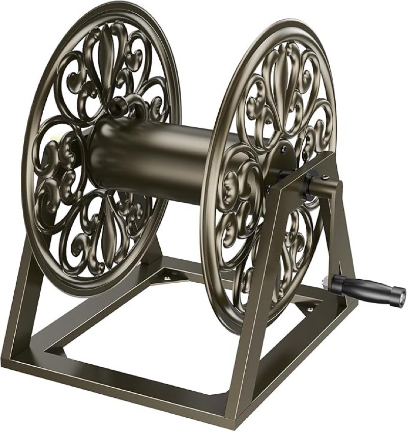 goforwild heavy-duty decorative garden hose reel - wall/floor mount with 200-ft capacity for 5/8 hos