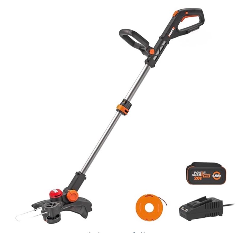 worx 3 in 1 cordless string trimmer/lawn edger/mini mower, 12" electric weed wacker with command feed, 20v weed eater with 5.5 lbs, battery & charger included, wg170.2 3 in 1 trimmer w/(1) 2.0 ah battery