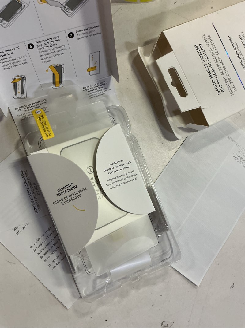 Condition photo showing New/Like New for OtterBox Google Pixel 7 Alpha Flex Antimicrobial Screen Protector - CLEAR, precision fit, crystal clarity, flawless touch response, easy installation Alpha Flex Screen Protector Clear