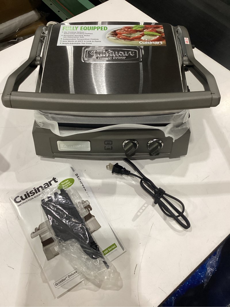 Condition photo showing New/Like New for cuisinart deluxe electric griddler, stainless steel, gr-150nas