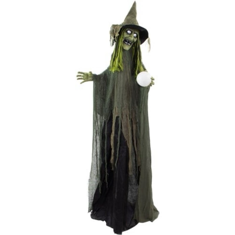 haunted hill farm hhwitch-38flsa 72? animated standing green witch with globe