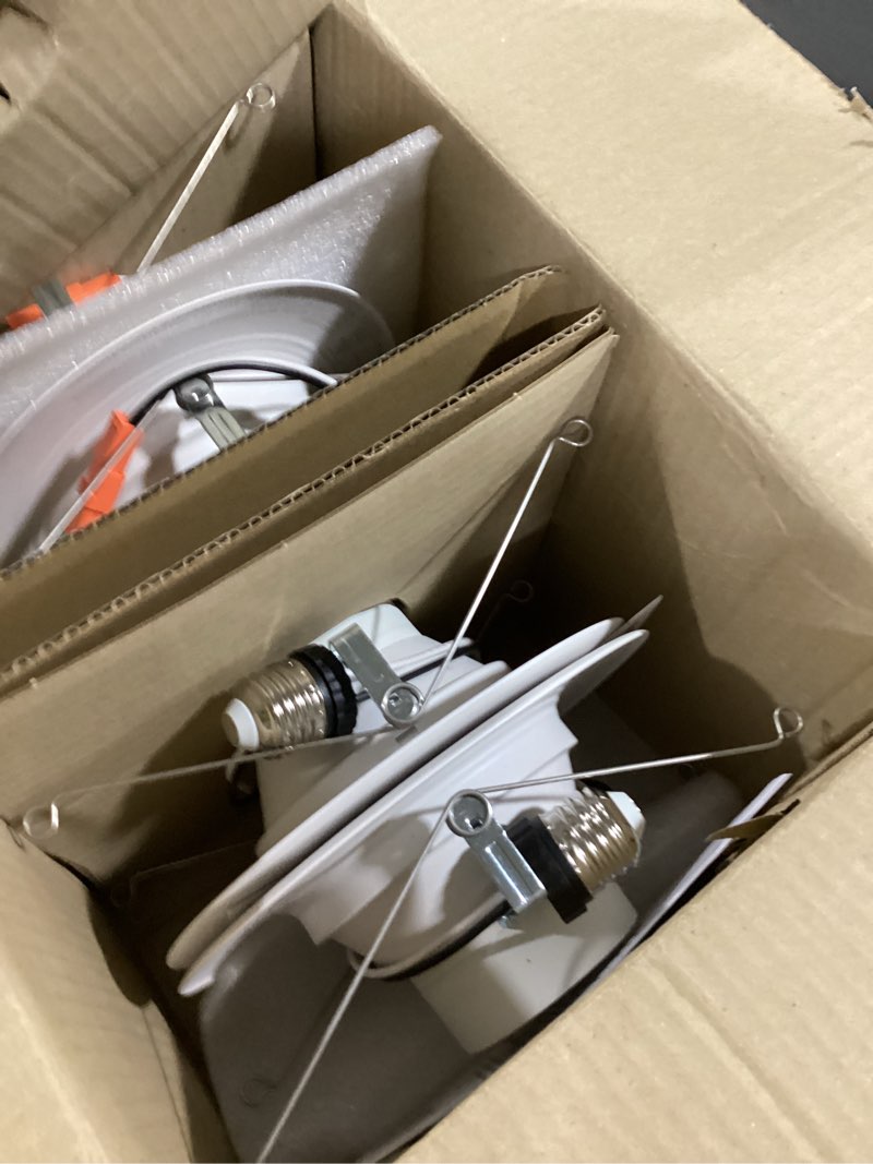 Condition photo showing As Is for Amazon Basics Smart Recessed 5/6 Inch Downlight, Color Changing, Works with Alexa only, 2.4GHz WiFi, 4 Pack