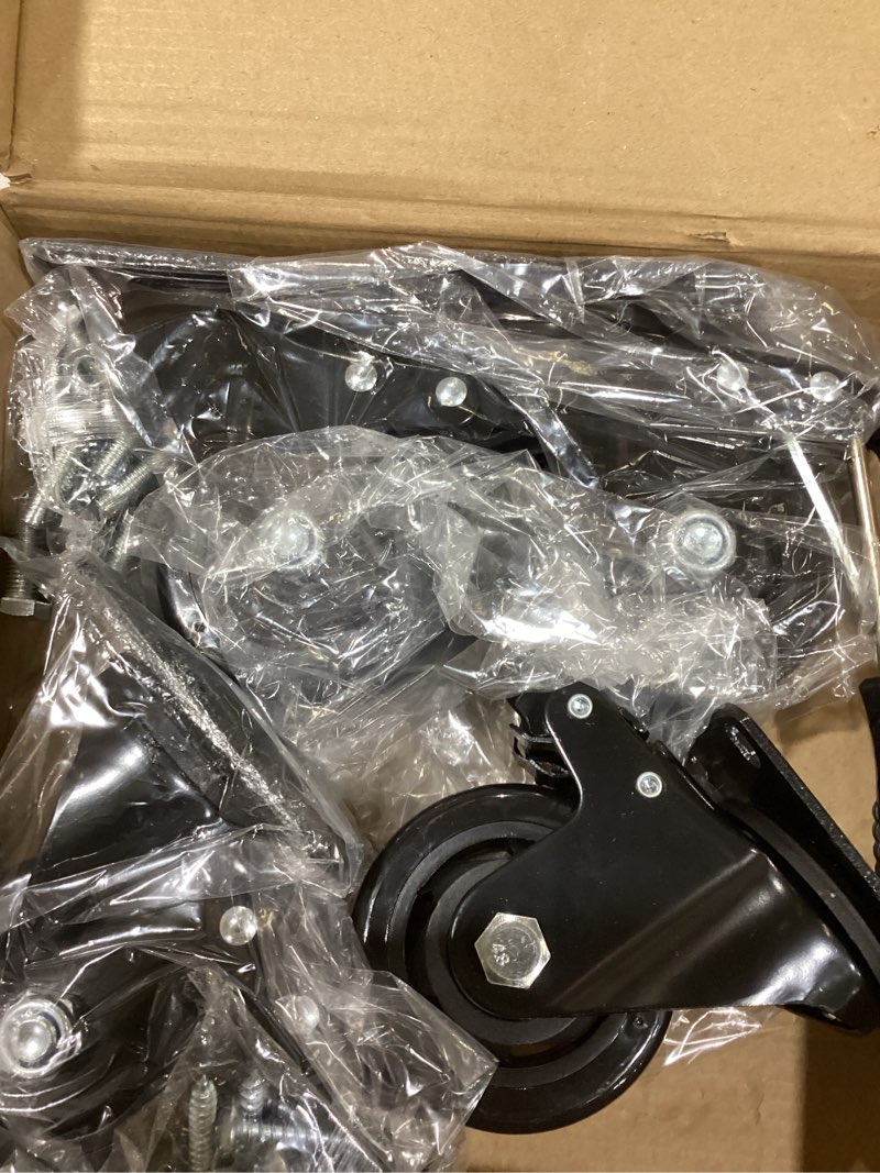 Condition photo showing New/Like New for 3 Inch Caster Wheels Heavy Duty with Brake, Casters Set of 4, Castors 1000 Lbs, Locking Industrial Swivel Top Plate Casters Wheels for Furniture and Workbench Cart(Two Hardware Kits Include) Black 3 Inch