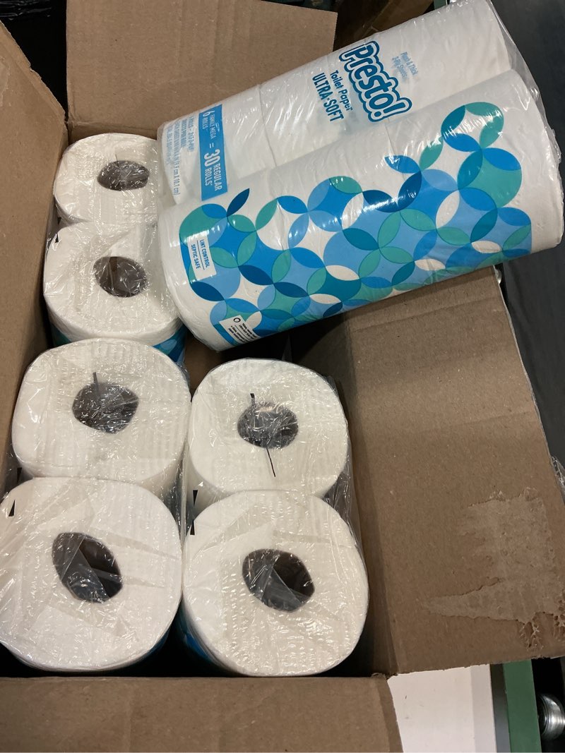 Condition photo showing New/Like New for amazon brand - presto! 2-ply ultra-soft toilet paper, 24 family mega rolls = 120 regular rolls, 6 count (pack of 4), unscented 313 sheet (pack of 24)