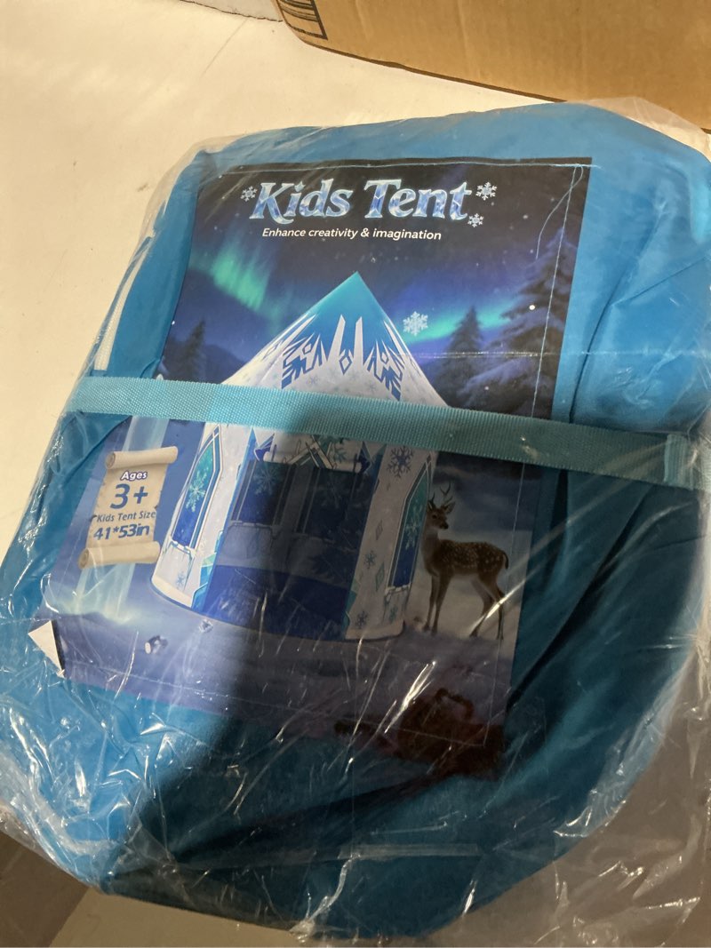 Condition photo showing Good Condition for Girls Frozen Play Tent for Kids: Pop Up Baby Castle Playhouse Tent - Blue Children Tent Indoor and Outdoor Toys for Toddlers Birthday Gift frozen tent