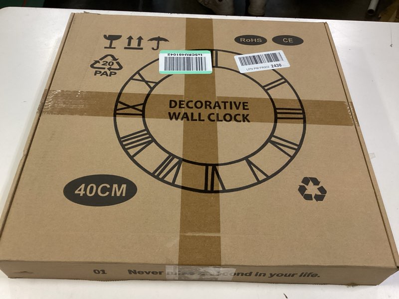 Condition photo showing New/Like New for 1st owned Large Wall Clock Silent Non-Ticking Roman Numerals Vintage Battery Operated (24 inch,18inch,16inch) Farmhouse Wall Clock for Living Room, Bedroom, Kitchen, Cafe Decor-Silver 40CM Silver 16inch