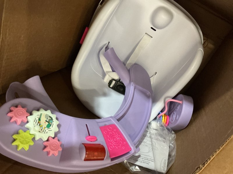 Condition photo showing As Is for Infantino Music & Lights 3-in-1 Discovery Seat & Booster, Toddler Booster Seat for Dining Table or Kitchen Chair, Baby Activity Center & Snack Tray, Lavender Lavender Seat