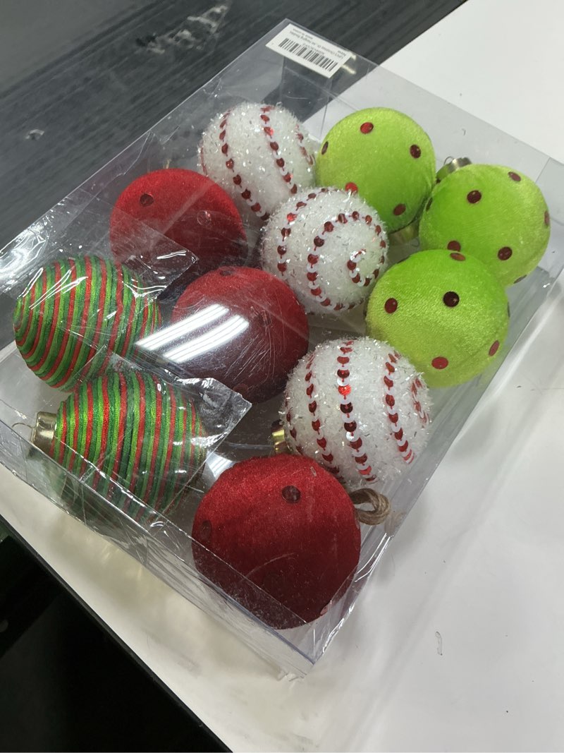 Condition photo showing New/Like New for 12PCS Christmas Ornaments Balls, 3.15" Red Green Velvet Shatterproof Christmas Tree Decorations with Sparkling Stripes and Dots, Holiday Party Decorative Hanging Baubles