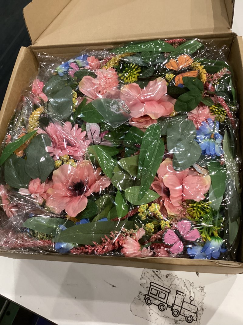 Condition photo showing New/Like New for wreaths for front door 26 inch spring summer wreath with eucalyptus leaves pink blooms butterfly,for year-round use indoors and outdoors as wall, door, window, party and wedding decorations