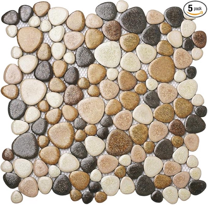 Parrotile Yellowstone Matte Pebbles Mosaic Tile for Shower Floor Bathroom Floor Tiles Non Slip [5 Sh