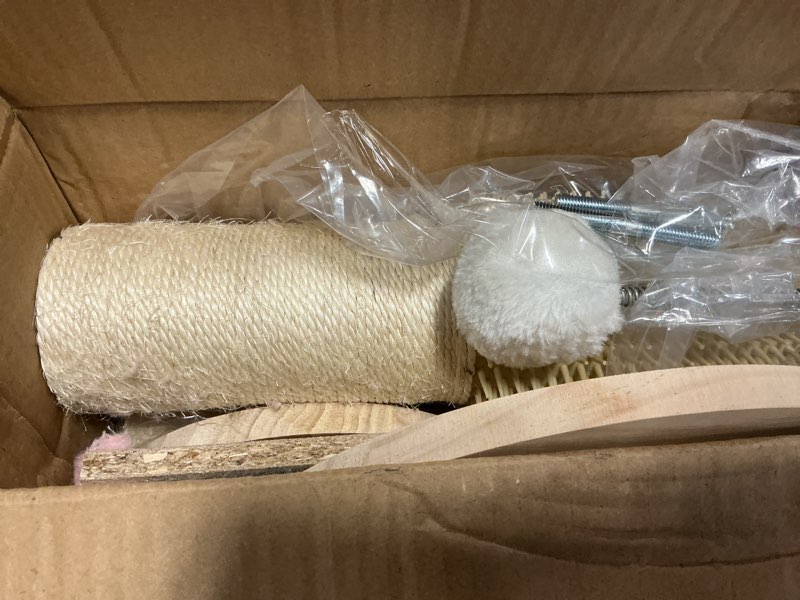 Condition photo showing Good Condition for 45'' tall cat scratching post,heavy duty for indoor large cats 3.5inch diameter natural sisal rope post,stable real wood base,artificial plant design scratcher with interactive ball toy for home decor pink-45inch