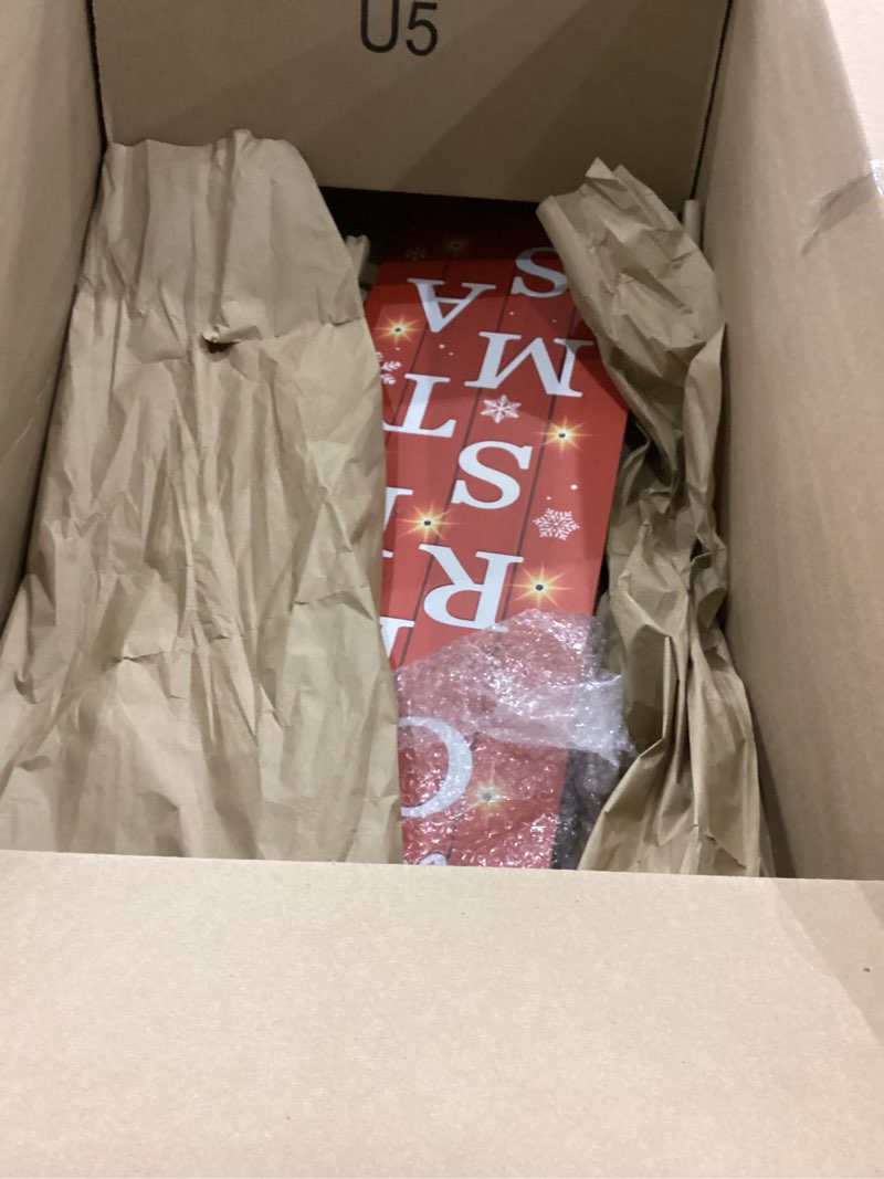 Condition photo showing Good Condition for Lighted Wooden Welcome Sign for Front Door,Merry Christmas Snowflake Elk Porch Sign for Front Porch Decorations,Rustic Farmhouse Red Xmas Hanging Signs Wall Sign for Christmas Happy New Year Decor Red-XMAS02