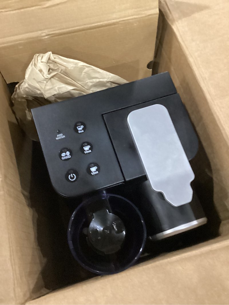 Condition photo showing As Is for missing parts cuisinart single-serve coffee maker + coffee grinder with 8 oz., 10 oz., and 12 oz. serving size, compatible with single-cup pods, 48-ounce removable reservoir, stainless steel, dgb-2 black