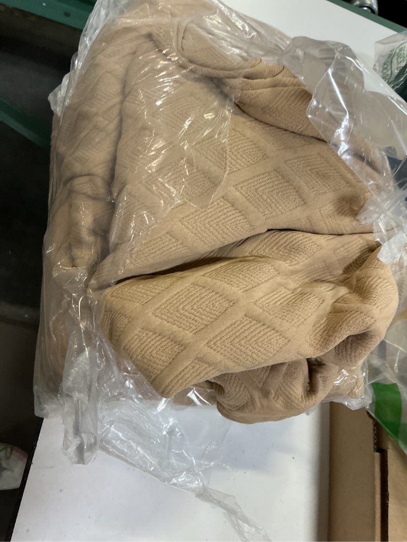 Condition photo showing Good Condition for large round back chair covers set of 4/6, stretch curved back dining chair slipcovers jacquard mid century modern chair seat protectors for kitchen, restraunt, banquet (khaki, set of 6) khaki set of 6