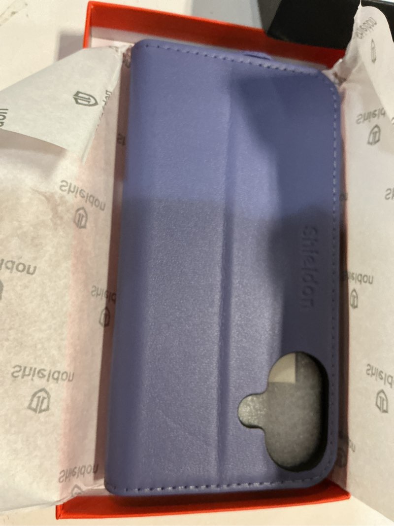 Condition photo showing New/Like New for shieldon wallet case for iphone 16 6.1", genuine leather folio magnetic kickstand rfid blocking credit card slots protective phone cover compatible with iphone 16 5g 2024 - wisteria purple