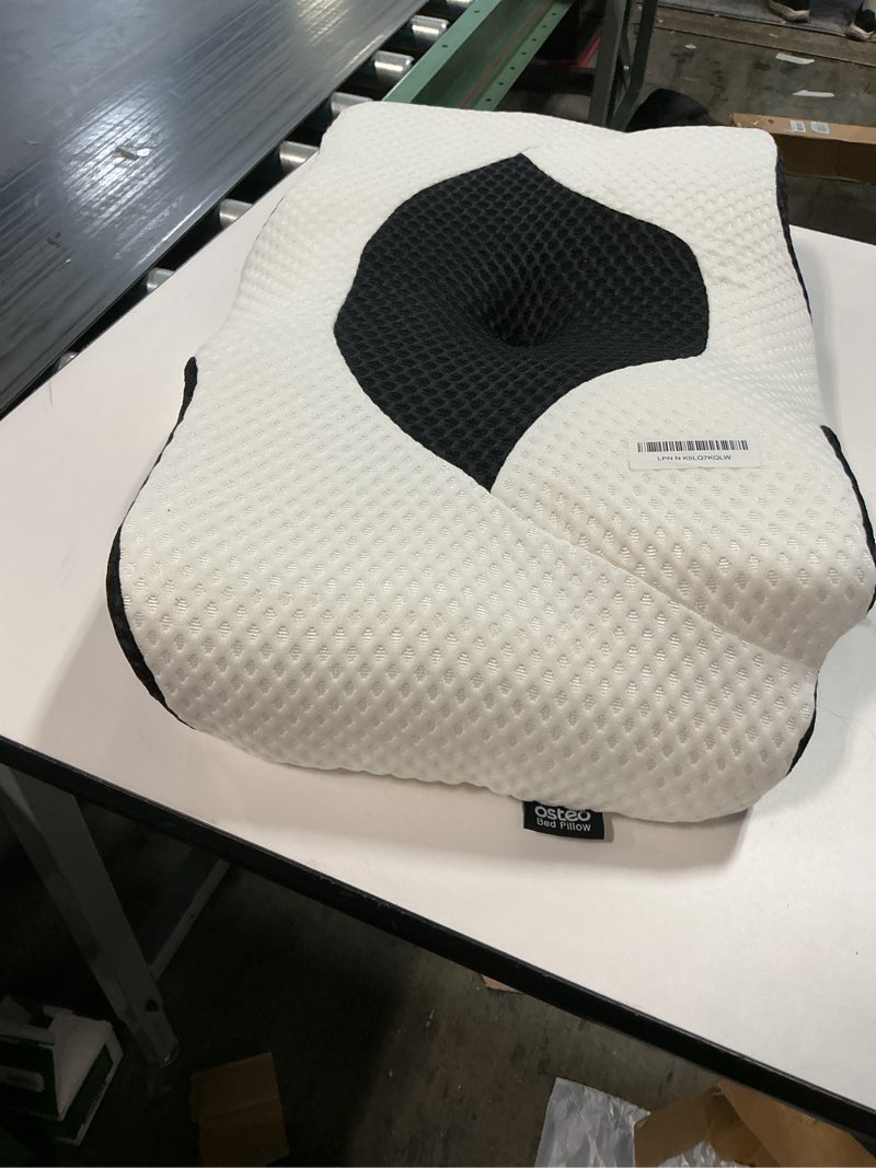 Condition photo showing As Is for Osteo Cervical Pillow for Neck Pain Relief, Hollow Design Odorless Memory Foam Pillows with Cooling Case, Adjustable Orthopedic Bed Pillow for Sleeping, Support for Side Back Sleepers Standard High(24.5*16.5*5.2/4.1 inches) Black